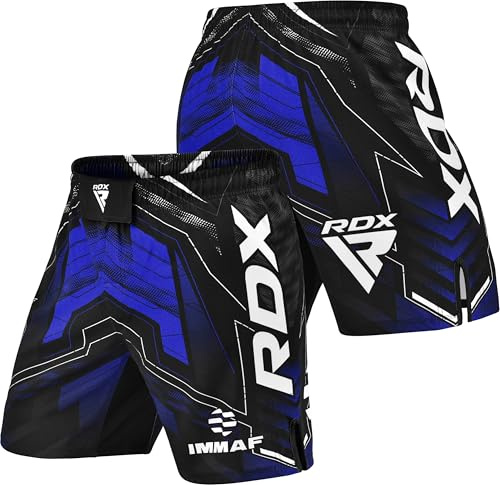 RDX - Pantaloncini da combattimento e allenamento MMA approvati IMMAF, tessuto leggero con cintura elasticizzata, design con fessure laterali per adulti e bambini per una gamma completa di mobilità