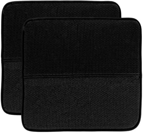 ASelected Lot de 2 tapis de séchage en microfibre pour égouttoir de cuisine 45 x 40 cm, tapis d'égouttoir à vaisselle ultra absorbants, tapis de cuisine pour comptoir, verre, plat, assiette, noir