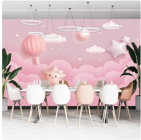 vsdhlsidgl Rosa weiße Wolke Ballon Cartoon Sterne Kinderzimmer selbstklebende Tapete Wandbild*200cmx140cm(78,7x55,1inch)