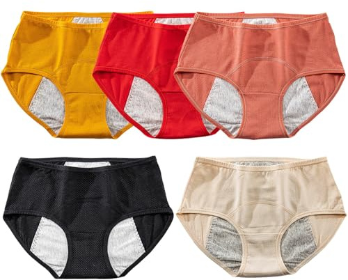 Mujer Bragas del Período Menstrual Algodón Flujo Abundante, Absorber Agua Protección Ropa Interior Talla Grande,Reutilizable Postparto Ropa Interior para Incontinencia C,XL(60-70kg)