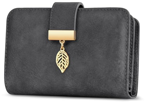 Faneam Geldbörse Damen aus Leder, Portemonnaie Damen Kleine, Geldbeutel Frauen mit RFID-Schutz, Geldbeutel Damen mit 14 Kartenfächer, Reißverschluss Münzfach und Tragekette