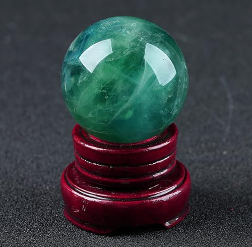 NHDVDVAV Dekorative Kugel, Grüne Fluorit-Kristallkugel, Natürliche Quarzkristallkugel mit Holzständer, Grüne Edelstein-Energiekugeln für Meditation, Heilung, Feng Shui,60mm/2.4in