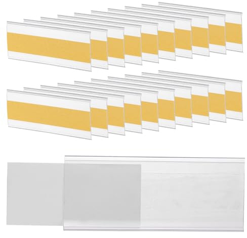 QUARKZMAN 50 Stück Selbstklebende Etikettenhalter Regal Tag, 3,9 x 1,7 Zoll Regalstreifen Preisschild Indexkarte Klare Etikettenhalter mit Papierschild für Supermarkt Bibliothek Bücherregal