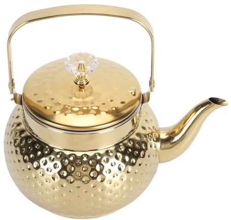 Goldene Edelstahl-Teekanne für den Herd mit Teesieb, Mäßiges Fassungsvermögen für die Zubereitung von Tee, Gleichmäßige Wärmeübertragung, Geeignet für Zuhause, Restaurant, Hotel