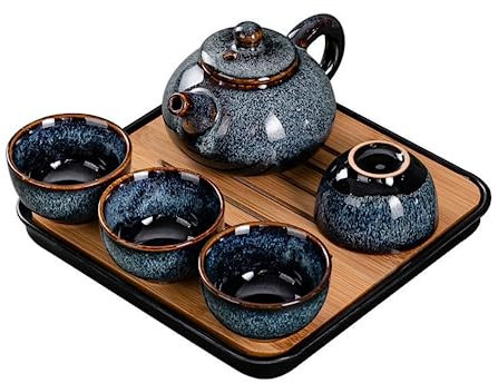 Service à thé Kung Fu en céramique 6 pièces, Assiette à thé Japonaise, théière, Tasse, Service à thé Pratique