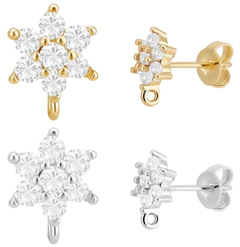 Beebeecraft 12 pz Orecchini A Bottone con Passante 18K Placcato Oro Fiore Zirconia Cubica Orecchini A Perno Risultati 12 pz Dadi per Orecchini per Fai da Te Gioielli Creazione Forniture (Oro Argento)