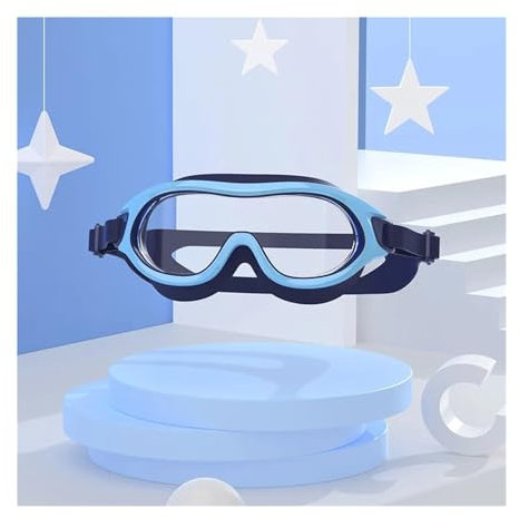 Dykmasker Ungdom Barn Simglasögon Pojkar och Flickor Stor Båge Anti-dimma Barn Pool Mask Vatten Simning Glasögon Simmask(Sky Blue)