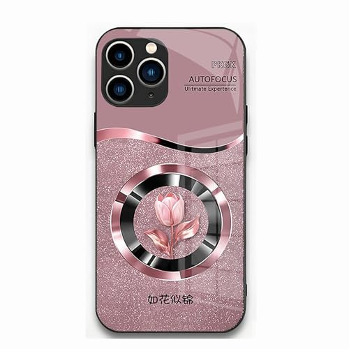 HUHUCASE è adatto per iPhone 11/12/13/14/15/16Promax custodia magnetica per cellulare, bellissimo tulipano rosa, elegante e semplice, bello come fiori (rosa, iPhone 13 Mini)