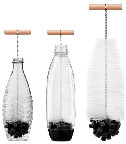 AOOTE Spazzole per Bottiglie, 33cm Scovolino per Borracce, Spazzola Bottiglie In Nylon, con Spugna Morbida e Manico In Legno, per Pulire Senza Graffi Bottiglia In Vetro Sodastream, Nero