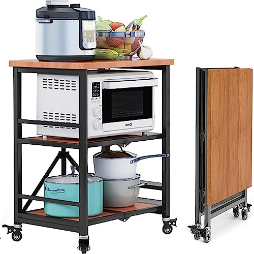 EHVYBDX Folding Serving Trolleys 3-Tier Stainless Steel Storage Cart On Wheels - Rolling Catering Storage Organizer Rack, Movable Bar Service Trolley Table with Brake for Kitchen Hotels Restaurants