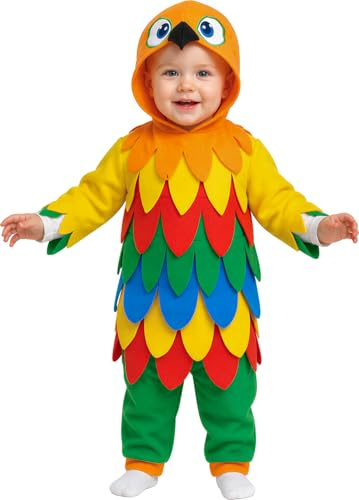 FIESTAS GUIRCA | Costume da Pappagallo Bebè (12-18 Mesi) - Cappuccio e Tuta - Costumi da Animali per Neonati e Bambini Piccoli - Ideale per Halloween, Carnevale e Feste in Maschera - Unisex