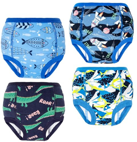 MOEMOE Baby potta träningsbyxor 4 stycken baby tvättbara pottträning underbyxor barn underkläder för pojkar och flickor 2–9 år, Blå (uppsättning med 4), 8 Jahre