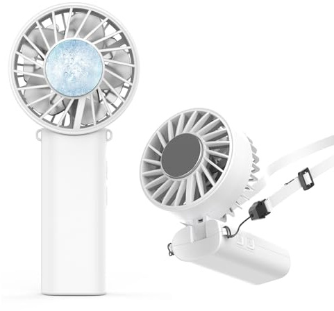 LUTW Turbo Handheld Fan with Ice Cooler, Mini Portable Fan Handheld Rechargeable USB, 3000mAh Battery Operated Hand Fan, 120° Adjustable Foldable Desk Fan for Outdoor Travel Camping Office, White