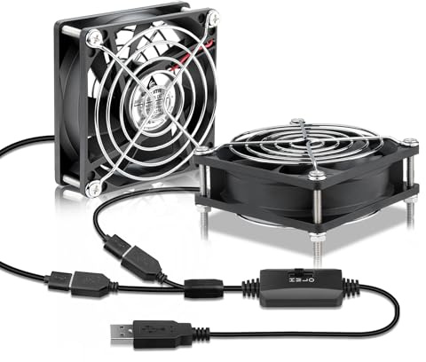 GDSTIME Lot de 2 Ventilateur PC USB 80mm PC Fan USB 5V 80x80x25 Réglable | Ventilateur USB 80MM USB Fan avec 3 Vitesse Réglable pour Ordinateur Boîte TV Routeur Récepteur Meuble