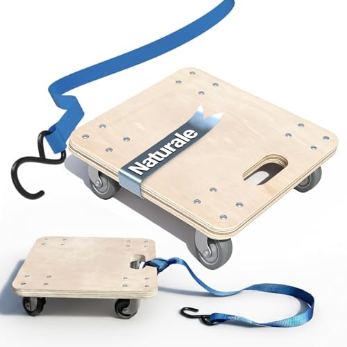 youkzuan Carrello per Piante in Legno con Corda e Ganci | Piattaforma 30×30 cm, Spessore 1,8 cm | 200 kg Capacità | Ruote Silenziose 360° | Maniglia Integrata, Nessun Montaggio