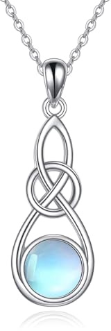 URONE Keltische Knoten Kette 925 Sterling Silber Mondstein/Türkis/Opal/Amethyst Halskette Anhänger Irischer Schmuck Geschenke für Damen