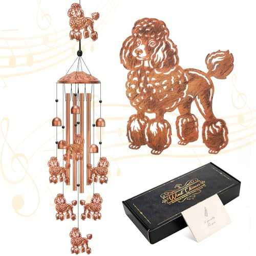 Xialvyu Metall Pudel Windspiel, Hunde Windspiel Garten, Gartendeko für Draußen, Hof, Terrasse und Verandas, für Frauen Männer Gedenkgeschenk