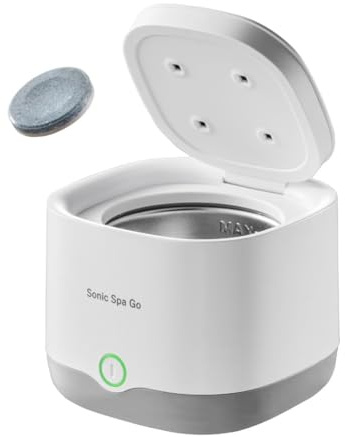 Sonic Spa Cordless Ultrasonic Retainer Cleaner with Boostab Tablets – 45kHz Battery Powered, Portable Cleaning Pod for Retainers, Aligners, Dentures, Mouthguards & Oral Appliances (White)