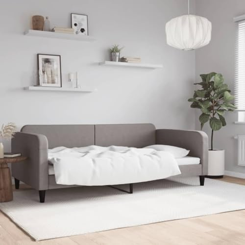 Qnhdfrt Tagesbett Taupe 100x200 cm 2 in 1 Schlafsofa als Bett und Couch Modernes Design mit Stoffbezug und Metall Massivholz Gestell für Wohnzimmer Schlafzimmer