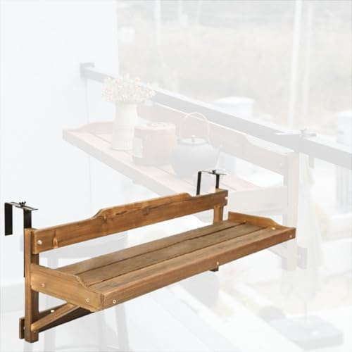 URUCHF tavolo balcone pieghevole Scrivania Con Ringhiera Per Balcone In Legno, Tavolo Da Balcone Per Esterni, Tavolo Con Ringhiera Per Balcone Con Piano In Legno Massello(L 150 CM/59 IN)