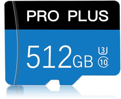 Carte mémoire Micro SD 512 Go Classe 10 microSDXC Haute Vitesse pour Nintendo Switch, Appareil Photo Numérique, Tablette et Dron
