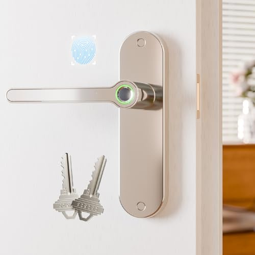 Blusafe Breeze Fingerprint Door Lock Door Knob Keyless Entry Door Lock with Handle for Home Hotel Office Apartment Bedroom (Breeze Long Plate（Satin Chrome）)