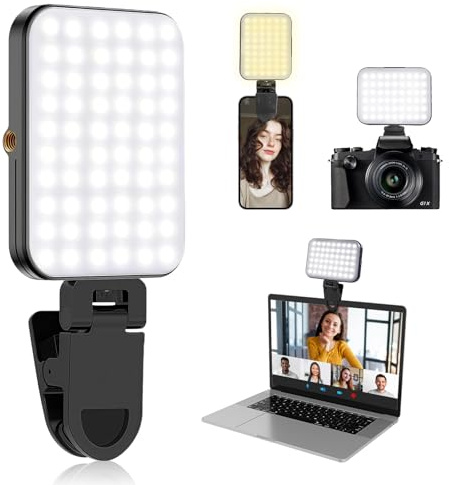 Flintronic Basic Clip On Selfie Licht, Foto Licht Kompakte mit 60 LED, 1500mAh, 3 Lichtmodi, 2700-6500K, Zurück Magneten, Fotolicht für Make up Fotografie, Produktfotografie, Camera und Vlogs