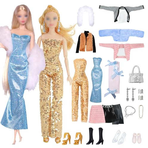 23 Pièces Vêtements Et Accessoires pour Poupée avec Tenues, Pièces à Paillettes Jupes Chaussures Et Accessoires, pour Poupées de 11,5 Pouces