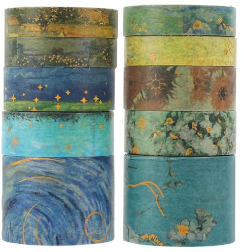 ROMISBABA Goldblock Dekor Washi Tape mit Ästhetischen Vintage Texturen 10 Rollen aus Papier für Selbstgemacht Scrapbook und Kreative Bastelprojekte