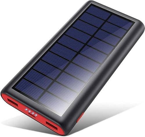 Cargador Solar Power Bank 26800mAh, USB C Carga Rápida Batería Externa, Alta Capacidad Powerbank con 3 Output con 4 LED Luces de visualización para iPhone 17 16 Pro,Teléfono Xiaomi y más (Rojo)