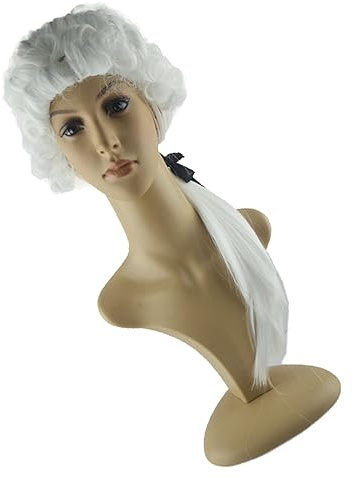 Jectse Richter-Perücke, Professionelle, Würdige Maskerade-Halloween-Rechtsperücke für Gerichtsprofis, Bequeme Weiße Richter-Perücke für Anwälte und