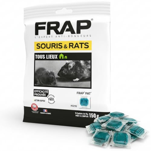 RATEX 360 Pack 10x Raticide Professionnel Rats & Souris Diféthialone 0,25% – Appât Très Puissant Rats Résistants – Infestations Sévères Maison Cave Grenier – Sachet Blanc - 150 g x 10
