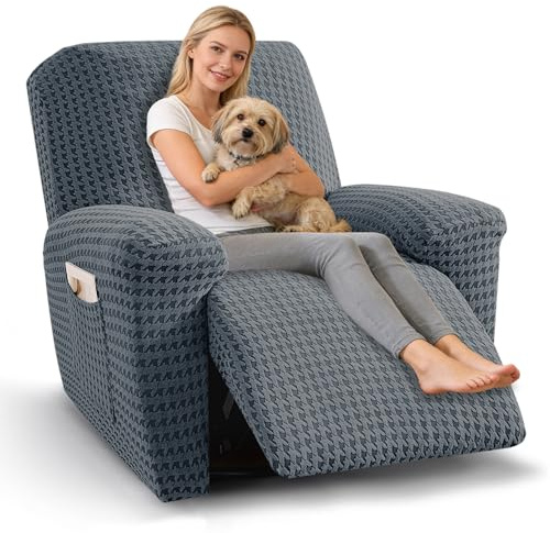 MAXIJIN Recliner Chair Cover, 3-Pieces Stretch Recliner Covers for Reclining Chair Slipcovers Washable Lazy Boy Furniture Protector with Pocket & Elastic Band (Dark Gray)