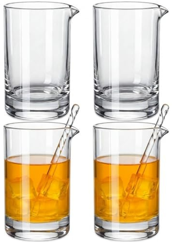 Hushee 4 Pack Cocktail Mixing Glass for Bartender 18oz Bar Crystal Cocktail Stirring Pitcher Thick Mixing Glass Old Fashioned Beaker Accessories for Drinks Martini Whiskey Home Mixologists (Plain)