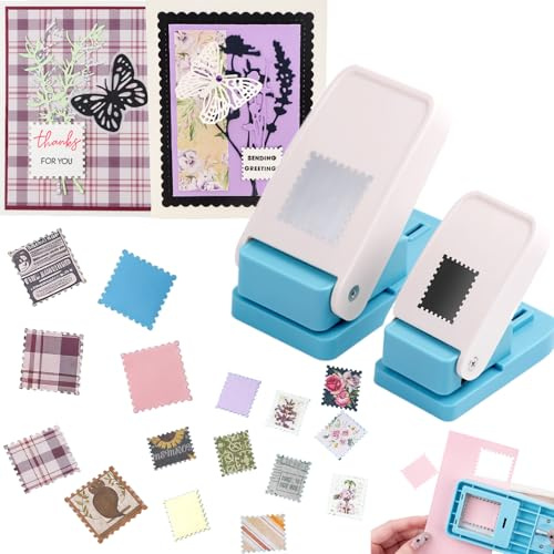 CYFUN DESIGN 2 Stück Stempelstanzer, 3,8 cm quadratischer großer Stempelstanzer, 2,5 x 2 cm rechteckiger Briefmarkenstanzer, Scrapbook-Stanzer, Bastelschneider, Lochstanzer für Journaling, Basteln