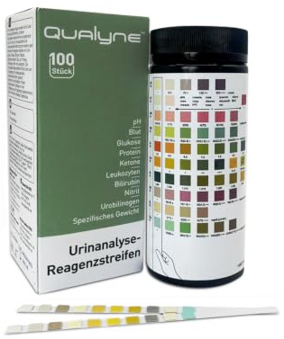Qualyne 10 Parameter Urinteststreifen - 100x Urin Teststreifen Schnelltest mit Farbskala - Gesundheitstest für Harnwegsinfekt, pH, Glucose & mehr