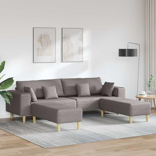 Augerqir Sofa mit Kissen 3-teilig Taupe Stoff Polstergarnitur mit Ottomanen und Rückenkissen 4-Sitzer Couch für Wohnzimmer und Büro mit atmungsaktiver Polsterung und Stabiler Holzbeine