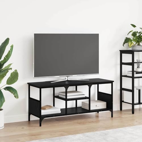 Boltkex TV-skåp, svart, ekutseende, 100 x 35 x 45 cm, TV-bänk, lågbräda med 3 hyllor av komposit och järn, mediemöbler för vardagsrum, hemmabio med förvaringsutrymme