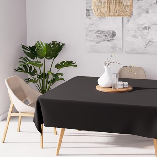 Soleil d'ocre, ALIX Tischdecke 140 x 140 cm, Schwarz, Wasserabweisendes, schmutzabweisendes Polyester