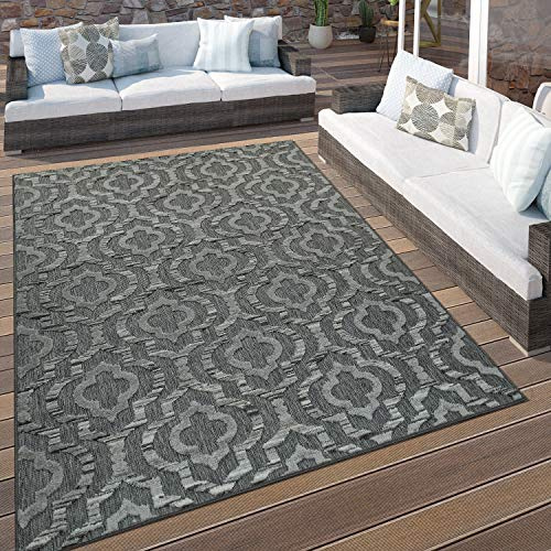 Paco Home In- & Outdoor Terrassen Teppich Ethno Muster Bordüre Wetterfest Modern In Grau, Grösse:200x290 cm