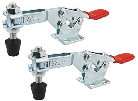 2Pack Toggle Clamp, 500 lbs Holding Capacity, 225D Quick Release Horizontal Clamps w/Antislip Rubber Pressure Tip for Woodworking Jigs and Fixtures, Welding, Drill Press, Crosscut Sled