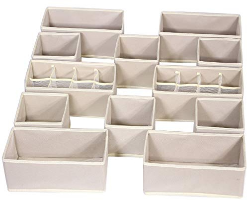 12 Pack Foldable Drawer Organizer Dividers Cloth Storage Box Closet Dresser Organizer Cube Fabric Containers Basket Bins for Underwear Bras Socks Panties Lingeries Nursery Baby Clothes Beige NN246