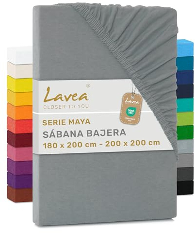 Lavea® Lenzuolo con Angoli Matrimoniale 180x200 cm - 100% Cotone Morbido e Traspirante - per Materassi alti fino a 20 cm - con Elastico in Jersey - Grigio medio