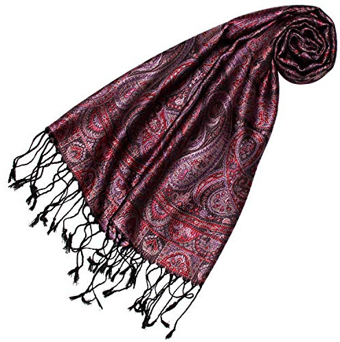 Lorenzo Cana lyxig sidenhalsduk för kvinnor sjal 100 % siden vävd damhalsduk elegant paisley mönster vinröd 78641