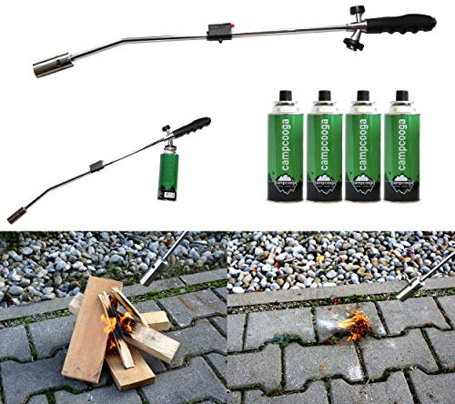 Abflammgerät inkl. 4x 227g Butangas Einwegkartuschen Unkrautvernichten ohne Chemie Brenner