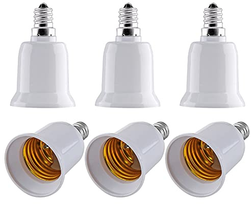 PHITUODA 6pcs E12 to E26 Adapter, Candelabra to Medium Base Adapter, Bulb Base Converter, E12 to E26/E27 Socket Adapter for LED Energy-Saving Lamp, Maximum Wattage 60W & 120℃ Heat Resistant