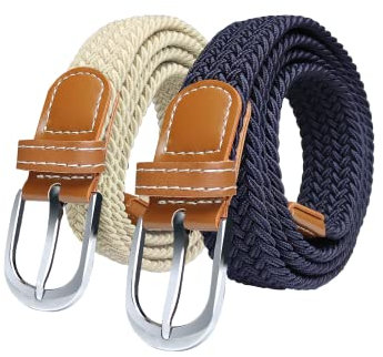 SWAUSWAUK Gürtel Damen x 2 - Elastischer Gürtel Stretchgürtel Flechtgürtel für Damen, Breit 2,5 cm, EINE GRÖSSE für Taille unter 39''