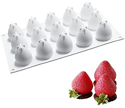 TOSSPER 15 Moules De Gâteau À Fraise De Cavité, Moules en Silicone Forme De Fruit Dessert Mousse De Pâte Au Chocolat pour Gâteaux Décorer