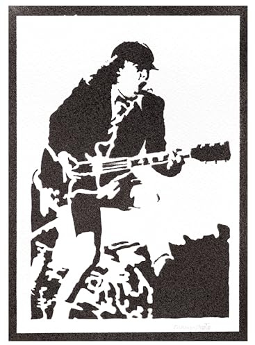 moreno-mata Echtes Handgemachtes Graffiti Angus Young AC/DC Musik Aesthetic Poster & Kunstdrucke Bilder Plakat Handmade Deko Wandbilder Wohnzimmer Wanddeko Geschenke für Männer und Frauen