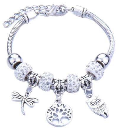 LuLiyLdJ Bracelet femme, bracelet chaîne en acier inoxydable avec pendentifs en perles et cristal